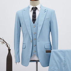 Boyce Stylish Sky Blue Three Pieces Single Breasted Slim Fit Custom Business Suit