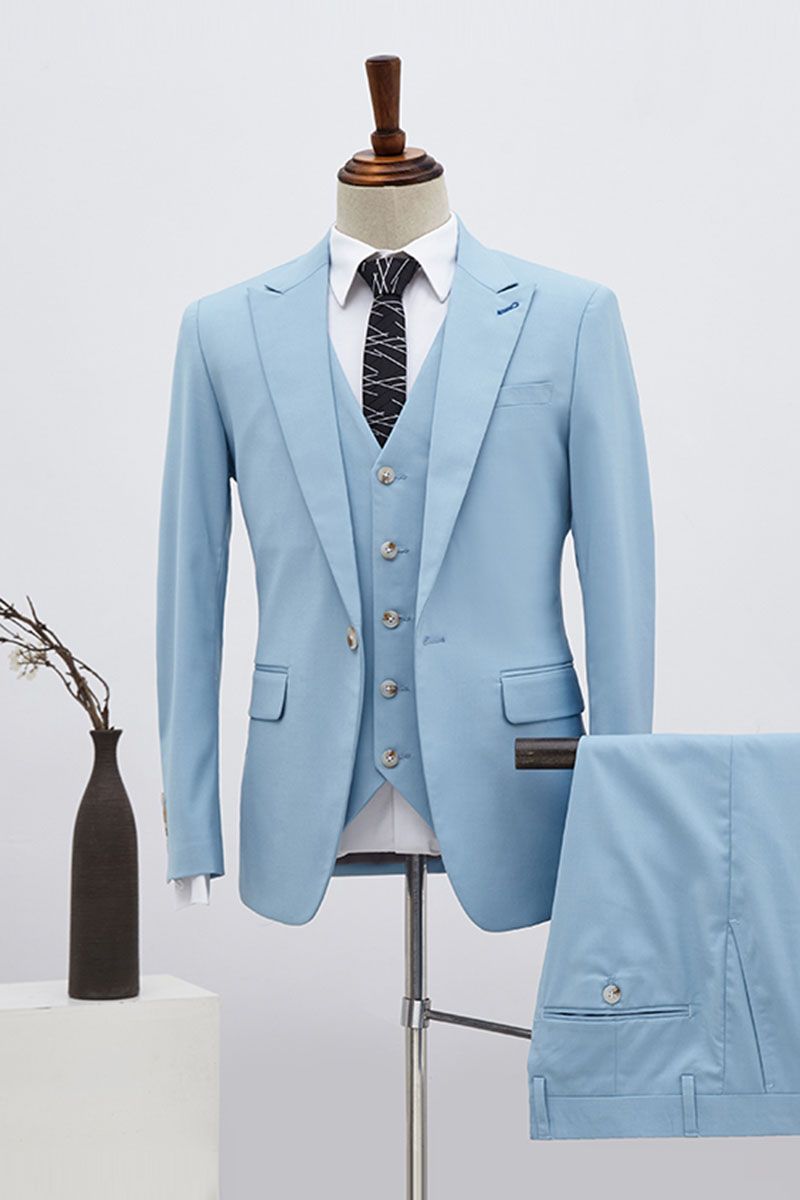 Boyce Stylish Sky Blue Three Pieces Single Breasted Slim Fit Custom Business Suit