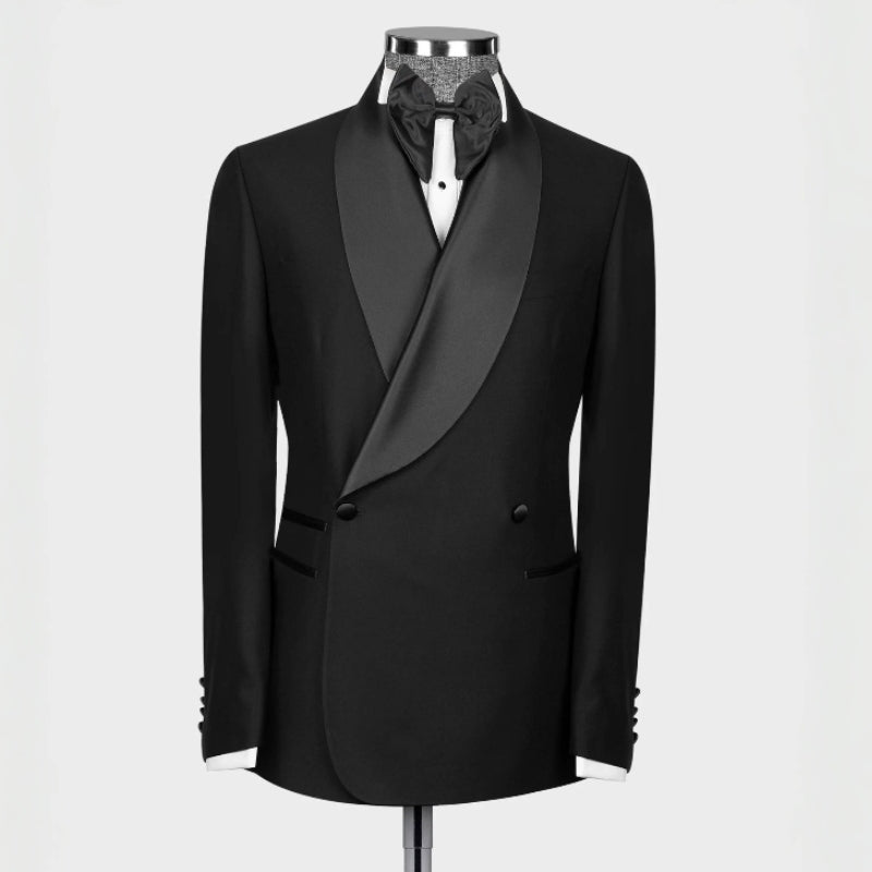 Boyd Custom Black Shawl Collar Double Breasted Groom's Wedding Suit