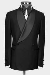 Boyd Custom Black Shawl Collar Double Breasted Groom's Wedding Suit