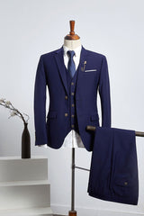 Boyd Elegant Navy Blue Three Pieces Slim Fit Tailored Business Suit