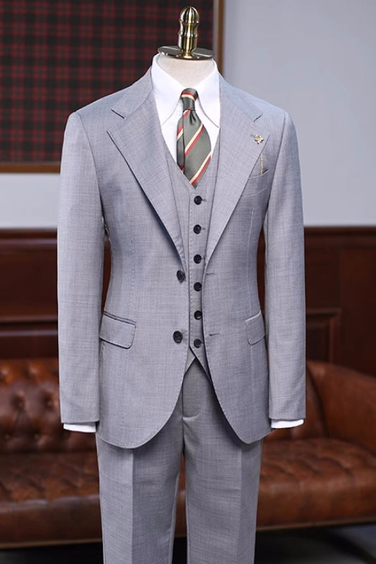 Boyd Gray Formal Notched Lapel Three-Piece Business Suit