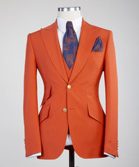 Bradford Trendy Orange Peak Lapel Three-Piece Men’s Suits