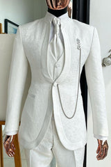 Bradley Contemporary Ivory Shawl Collar Three-Piece Jacquard Wedding Attire