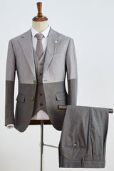 Brady New Gray Three Pieces Notched Lapel Slim Fit Business Suit