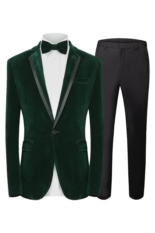 Brandon Chic Deep Green Notched Lapel Two-Piece Velvet Prom Suit For Men