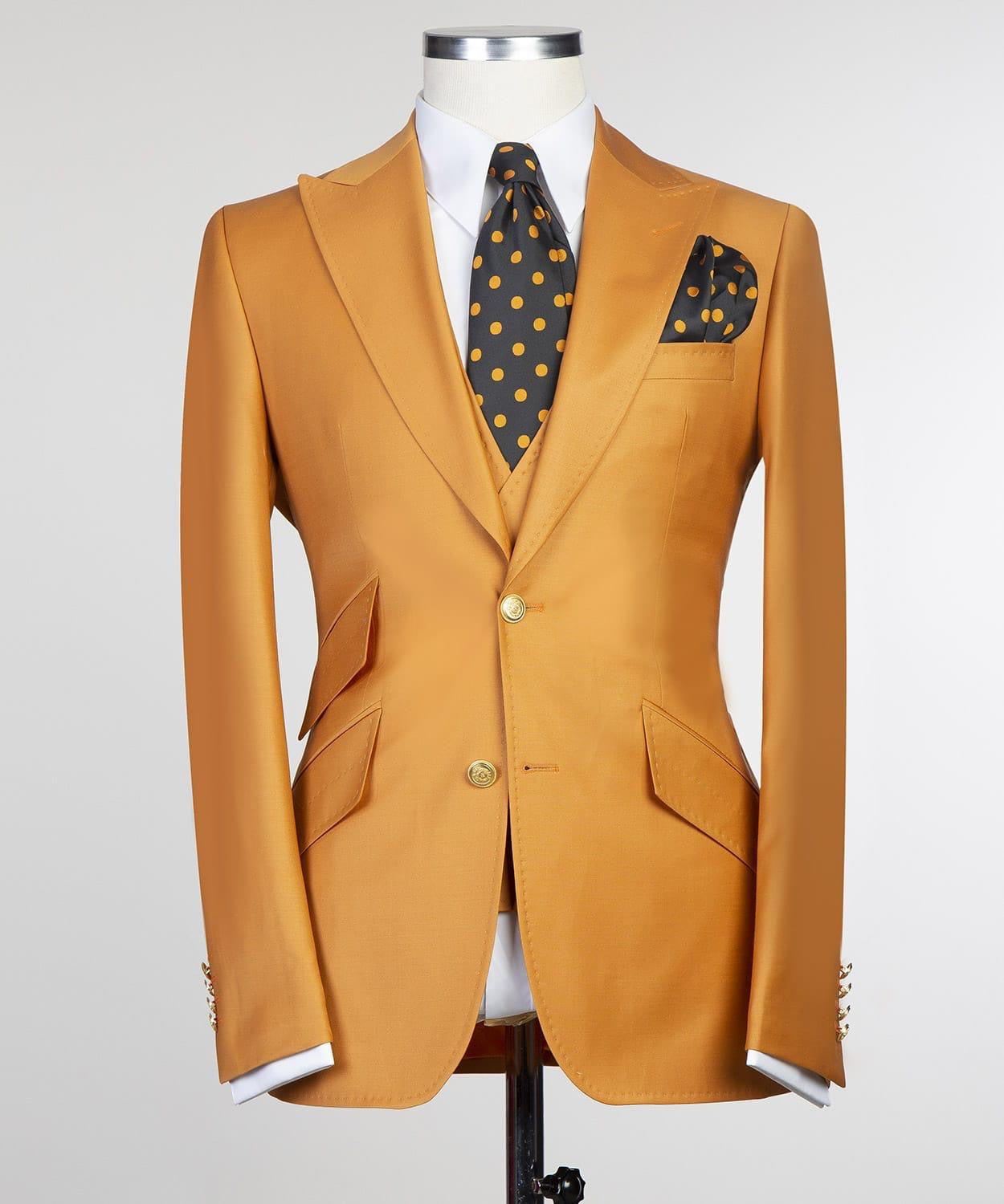 Brandon New Dark Yellow Peak Lapel Three-Piece Fashionable Men’s Suits