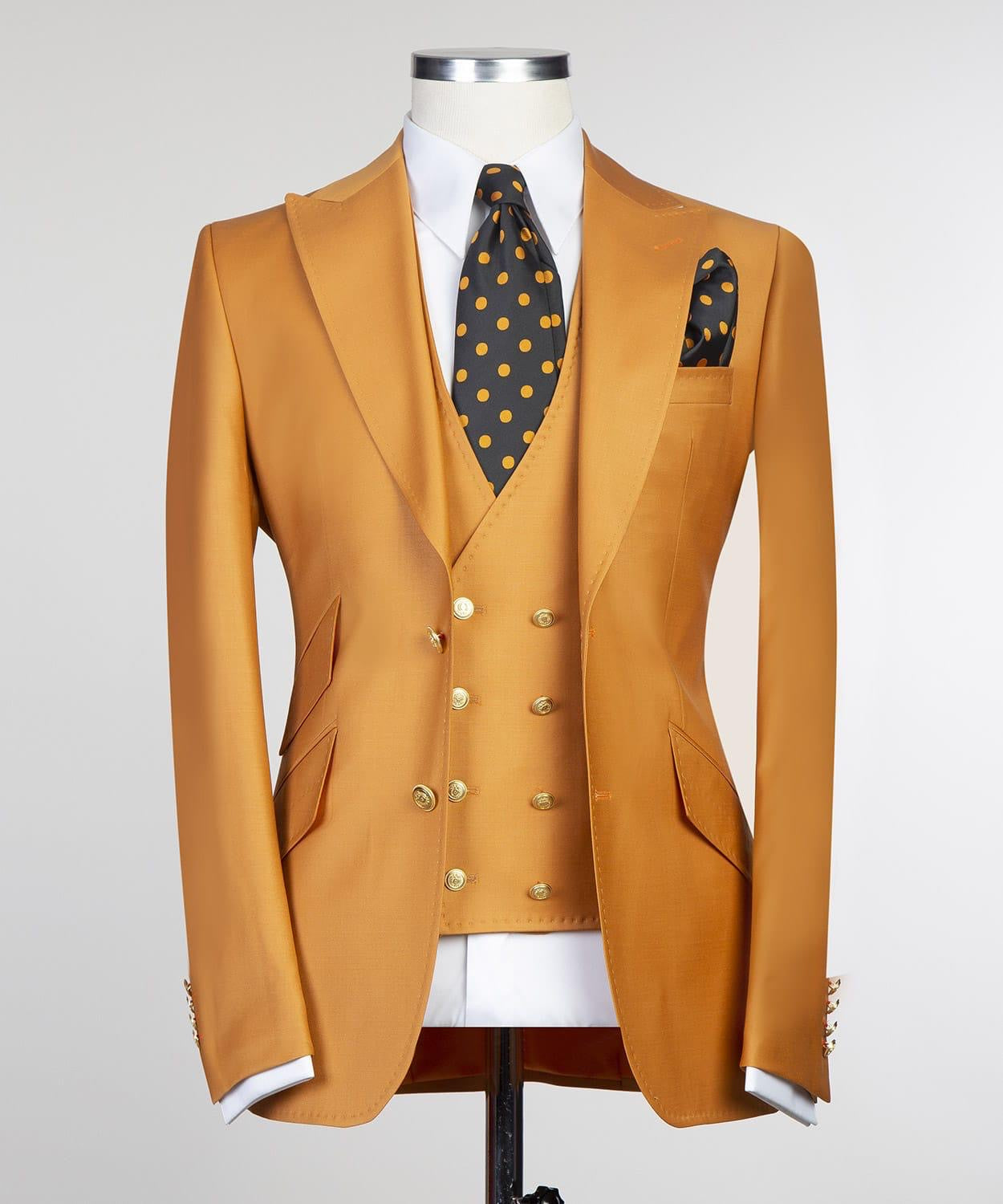 Brandon New Dark Yellow Peak Lapel Three-Piece Fashionable Men’s Suits