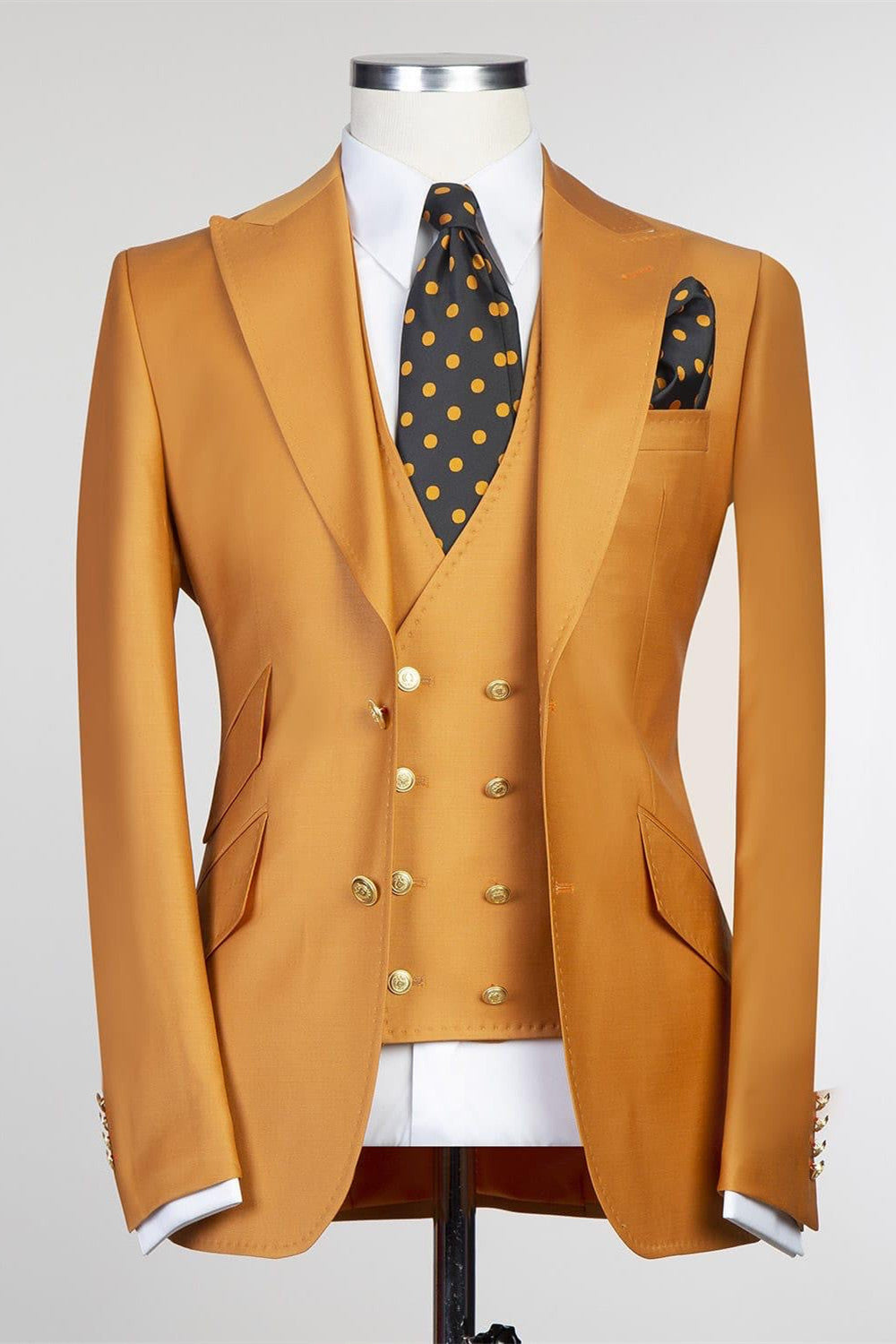 Brandon New Dark Yellow Peak Lapel Three-Piece Fashionable Men’s Suits