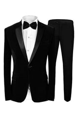 Brian Formal Black Peaked Lapel Two-Piece Velvet Prom Ensemble for Men