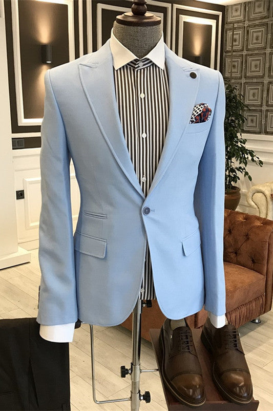 Brian Simple Light Blue Peaked Lapel Prom Suit For Men