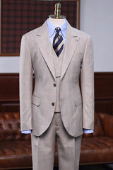 Broderick Exclusive Khaki Checkered Peaked Lapel Three-Piece Prom Outfit