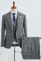 Broderick Gray Small Plaid Notched Lapel One Button Tailored Business Suit