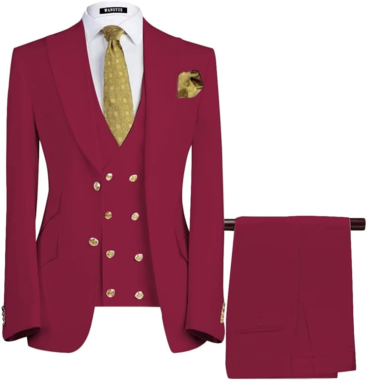 Broderick Modern Burgundy Three-Piece Peaked Lapel Prom Ensemble