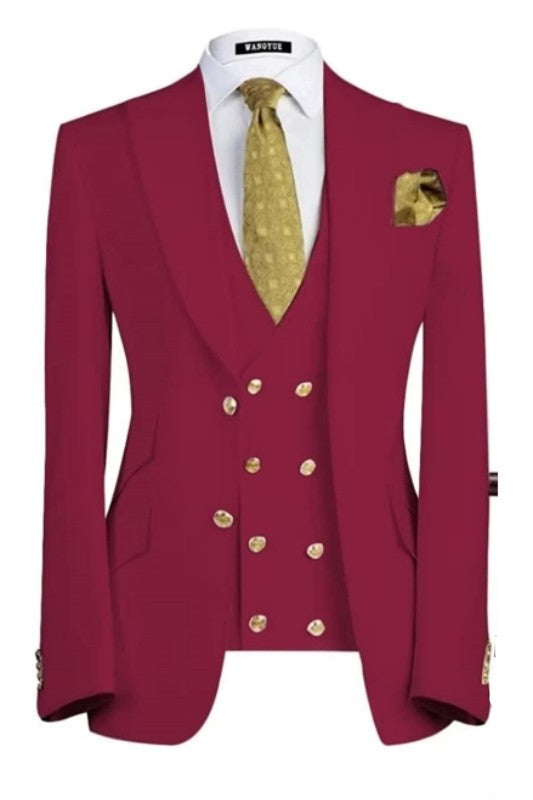 Broderick Modern Burgundy Three-Piece Peaked Lapel Prom Ensemble