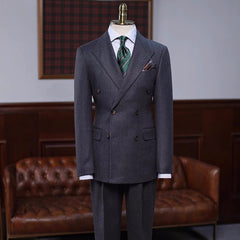 Brook Black Simple Double Breasted Peaked Lapel Business Suit