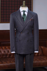 Brook Black Simple Double Breasted Peaked Lapel Business Suit