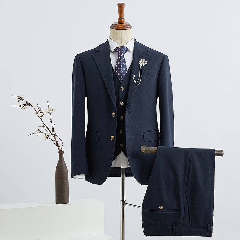 Brook Elegant Navy Blue Notched Lapel Two Buttons Slim Fit Custom Suit