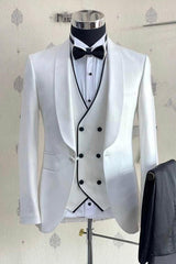 Brook Minimalist White Shawl Collar Three-Piece Groom's Suit