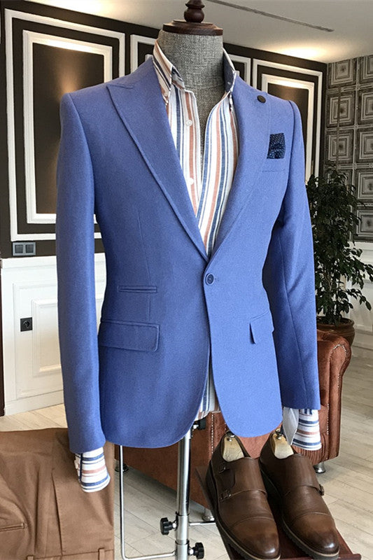 Brook Stylish Blue Peaked Lapel Prom Suit For Men