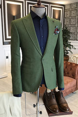 Brooklyn Contemporary Deep Green Peaked Lapel Men's Prom Suit