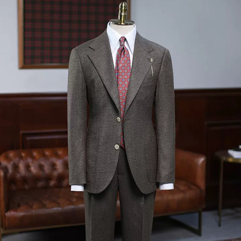 Brooklyn Stylish Brown Plaid Notched Lapel Three-Piece Prom Suit