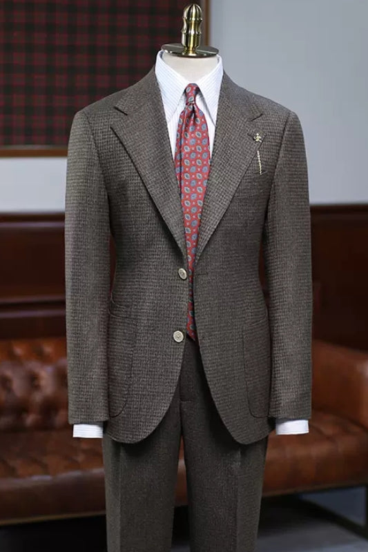 Brooklyn Stylish Brown Plaid Notched Lapel Three-Piece Prom Suit