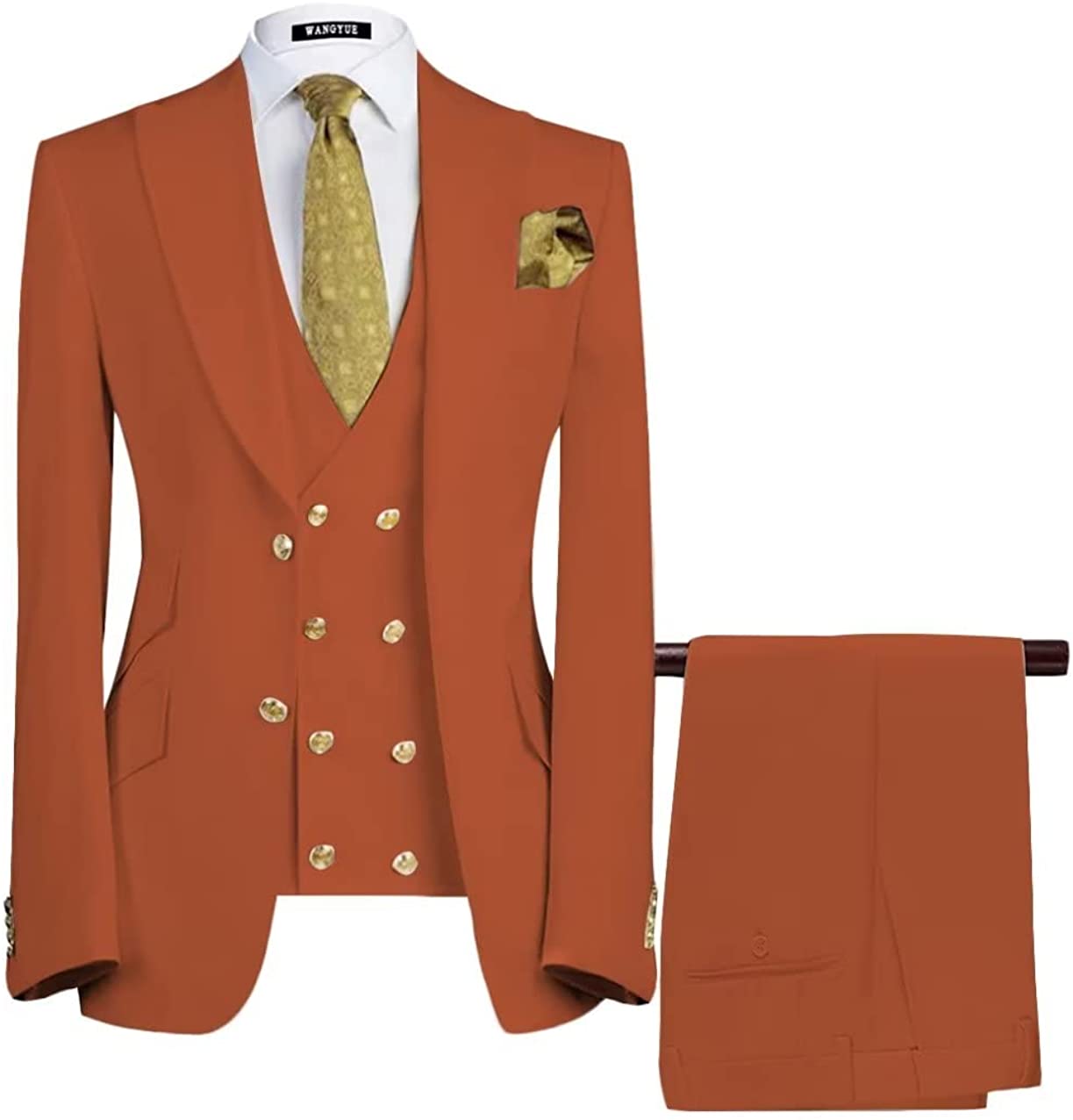 Bruce Elegant Rust Red Three-Piece Peaked Lapel Prom Ensemble For Men