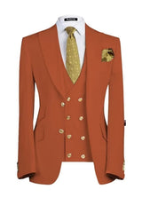 Bruce Elegant Rust Red Three-Piece Peaked Lapel Prom Ensemble For Men