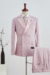 Bruce Fashionable Pink Plaid Peak Lapel Double Breasted Men’s Prom Suit