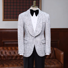 Bruce Latest Gray Jacquard Shawl Lapel Wedding Ensemble For Men