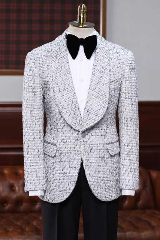 Bruce Latest Gray Jacquard Shawl Lapel Wedding Ensemble For Men