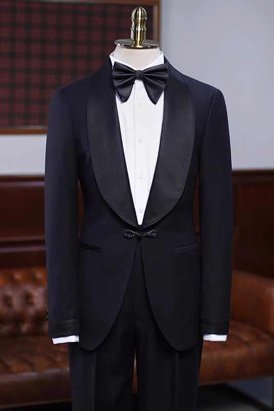 Bryant Minimalist Black Shawl Collar Men's Wedding Suit