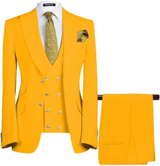 Buck Modern Yellow Three-Piece Peaked Lapel Prom Ensemble for Men