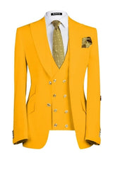 Buck Modern Yellow Three-Piece Peaked Lapel Prom Ensemble for Men