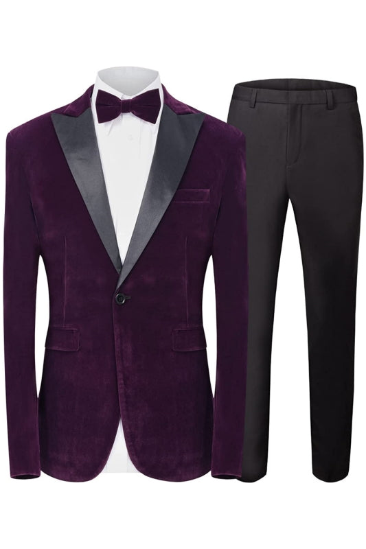 Burgess Modern Purple Peaked Lapel Two-Piece Velvet Prom Suit For Men