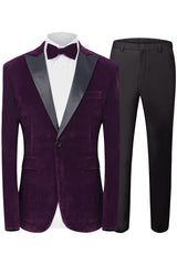 Burgess Modern Purple Peaked Lapel Two-Piece Velvet Prom Suit For Men