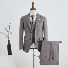 Burgess Popular Coffee Small Plaid Three Pieces Notched Lapel Custom Business Suit