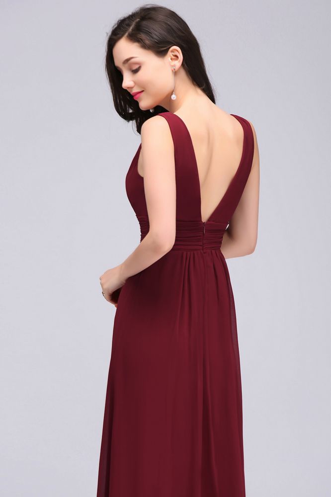 MISSHOW offers gorgeous Burgundy,Grape,Dark Navy,Black V-neck party dresses with delicately handmade Ruched in size 0-26W. Shop Floor-length prom dresses at affordable prices.