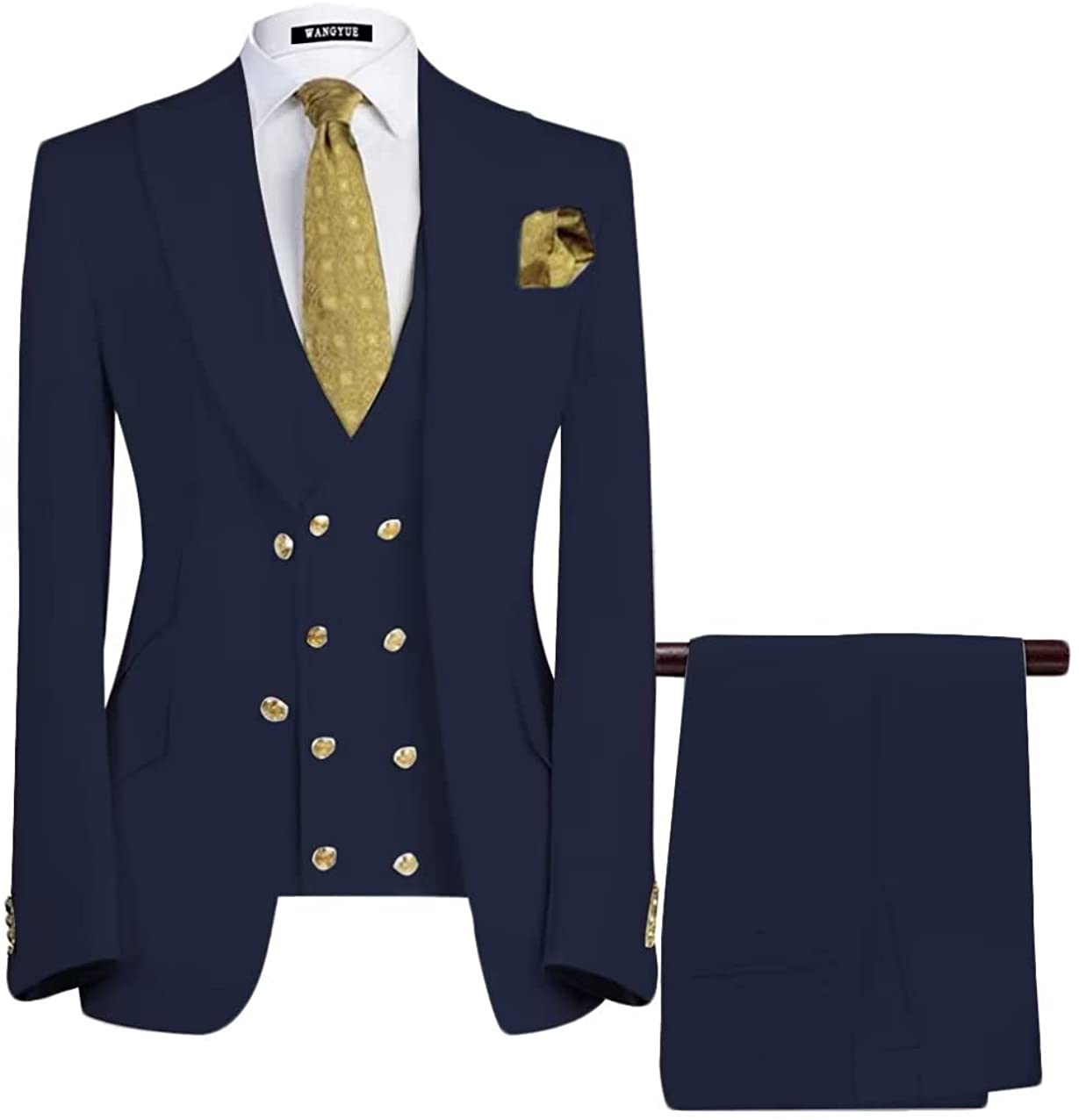 Burke Custom Navy Blue Three-Piece Peak Lapel Business Suit for Men