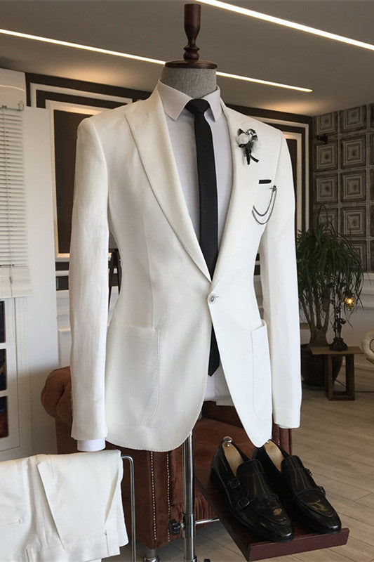 Burke Minimalist Ivory Peaked Lapel Men's Prom Suit