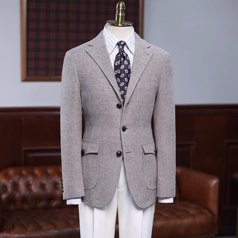 Burke Wonderful Khaki Herringbone Notched Lapel Prom Suit