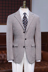 Burke Wonderful Khaki Herringbone Notched Lapel Prom Suit