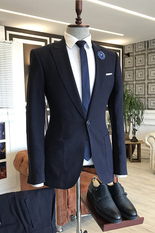 Burnell Navy Blue Bespoke Peaked Lapel Business Attire for Men