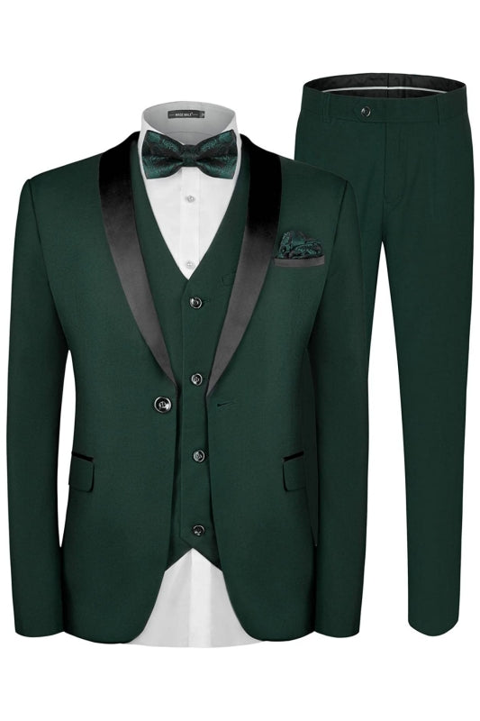 Burton Custom Deep Green Shawl Lapel Three-Piece Suit for Men's Wedding