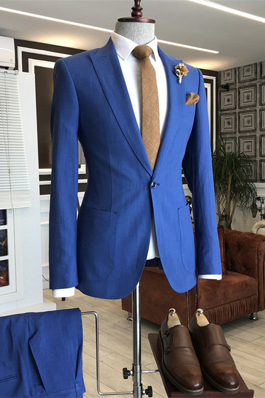 Burton Elegant Blue Peaked Lapel Prom Suit For Men