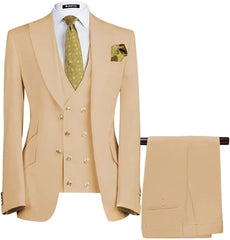 Burton Latest Champagne Three-Piece Peaked Lapel Prom Suit For Men