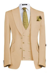 Burton Latest Champagne Three-Piece Peaked Lapel Prom Suit For Men