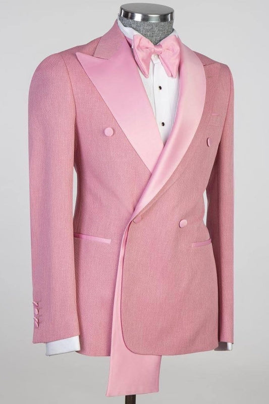 Burton Trendy Pink Peaked Lapel Double Breasted Prom Outfit