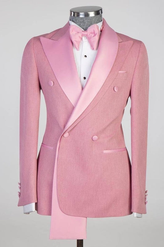 Burton Trendy Pink Peaked Lapel Double Breasted Prom Outfit